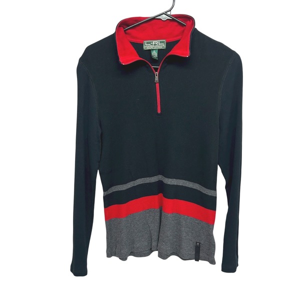 Ralph Lauren Black Red Waffle Knit Pullover Preppy Sporty Old Money XL - Picture 1 of 7